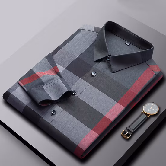 Factory Direct No Ironing Treatment Plaid Long Sleeve Shirt