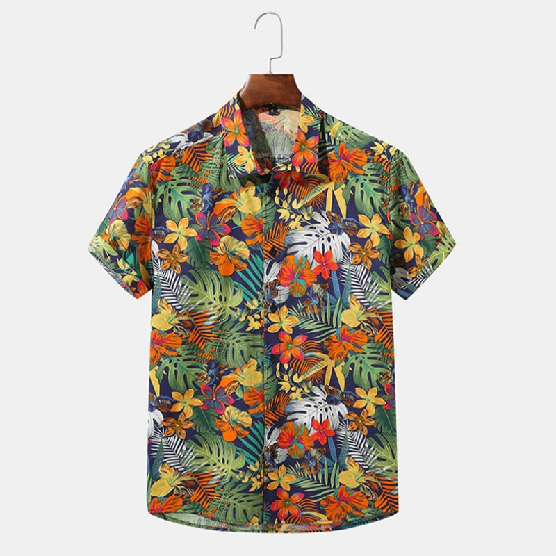 Custom Printed Design Funny 100% Cotton Short Sleeve Men′s Hawaiian Shirt