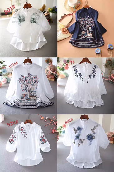 Camicia moda casual con maniche a 3/4 in cotone con motivo floreale di abbigliamento femminile