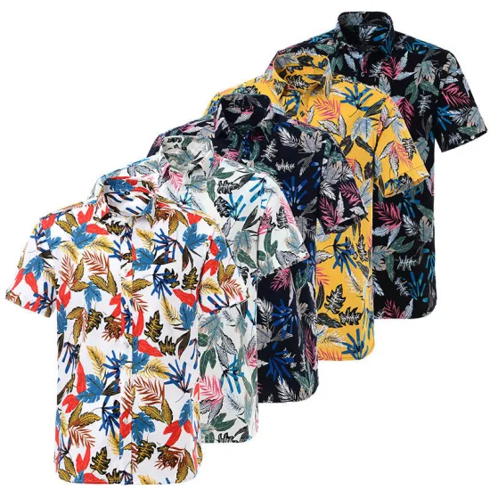 Camicie hawaiane a maniche corte da uomo con stampa digitale in cotone estivo all'ingrosso