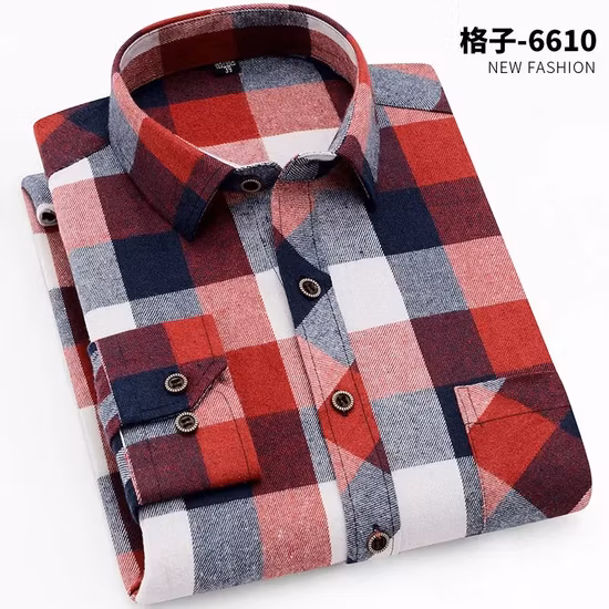 Camicie da uomo in flanella rossa scozzese ricamata a maniche lunghe casual in cotone 100% serigrafia OEM