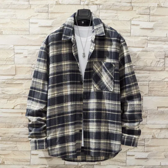 Camicia oversize in flanella scozzese da uomo casual a maniche lunghe con risvolto e cappotto oversize